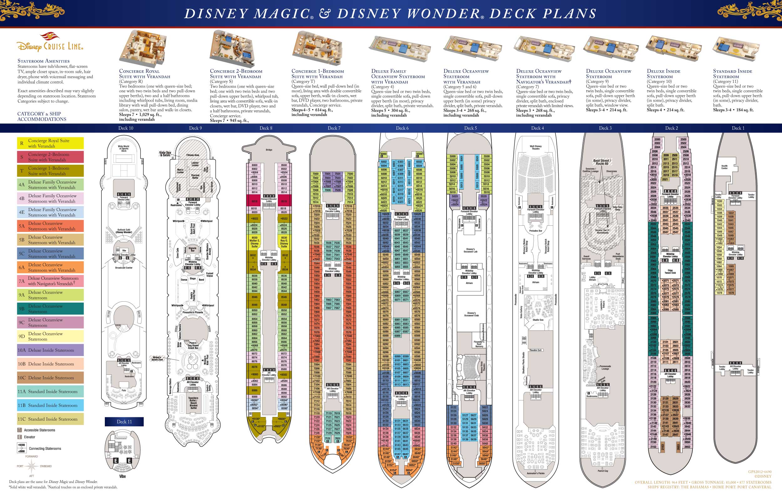 Disney Cruise Line Deck Plan For The Wonder And Magic Cruise Ship