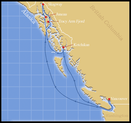Disney Cruise line alaska itinerary map